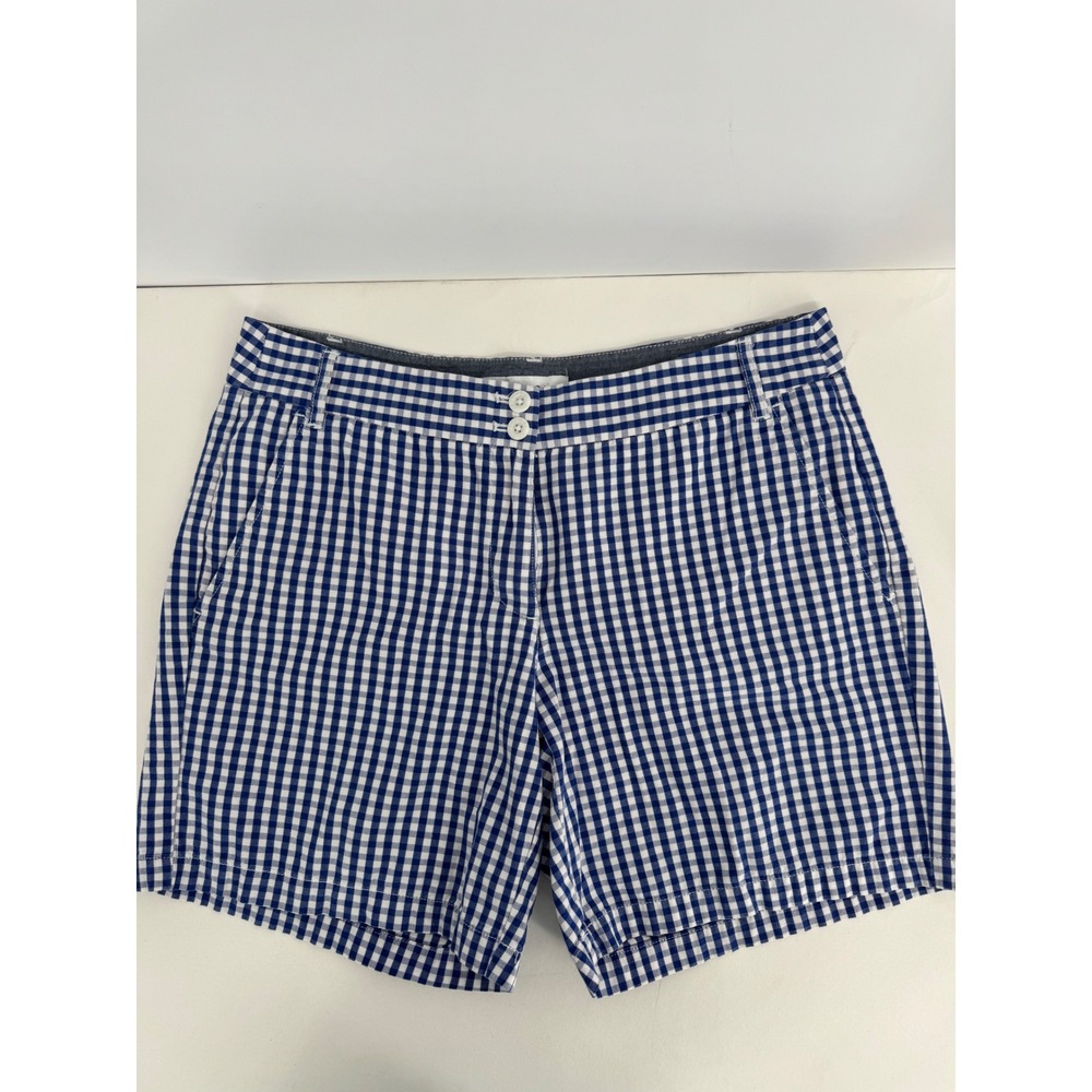 Nautica Blue White Gingham Checkered Shorts Sz 8 Preppy Summer Mid Rise